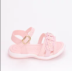 Sandália Infantil Feminina Kidy Pérola e Flores Rosa Claro