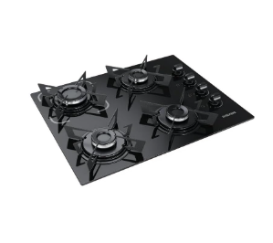 Cooktop 4 Bocas a Gás Itatiaia Electra Glass Mesa de Vidro Acendimento Superautomático Preto Bivolt
