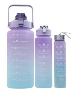 Kit 3 Garrafas De Água Degradê 2Litros e 900ml e 300ml Frase Motivacional Academia Treino