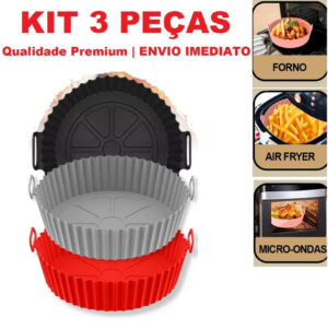 Kit 3 Assadeiras de Silicone Reutilizavel Protetor Forma Forro Air Fryer Microondas Qualidade