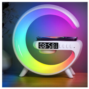 Caxinha de Som G -Speaker COR BRANCA Com Relógio Luminária Bluetooth Inteligente Carregador