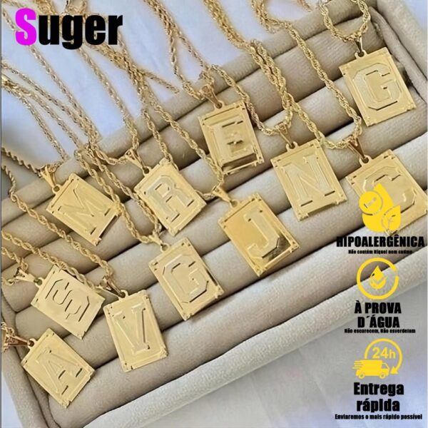 Colar Com Letra Inicial Nome Pingente Folheado Ouro 18k a-z Dourado Feminino Corrente Cordão Baiano