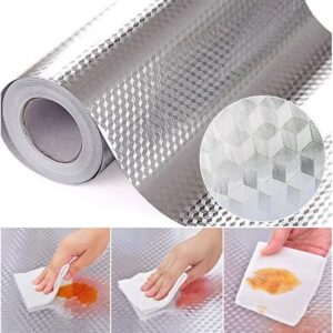 5 Metros Papel De Alumínio Rolo Adesivo 3D Prova Da Agua Para Cozinha Adesivo Impermeável Protetor Fogão Armário