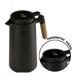 Garrafa Térmica Termometro Digital Cabo De Madeira Nórdica Chá Café 1 Litro