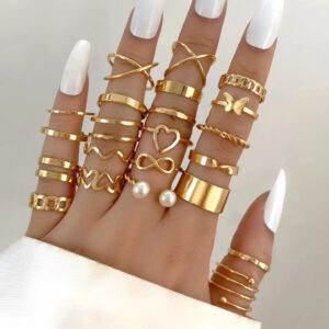 22pçs Conjunto De Anel De Prata Dourado Vintage Para Mulheres Conjunto De Anel De Dedo Joias Femininas Acessórios De Moda Presente De Joias
