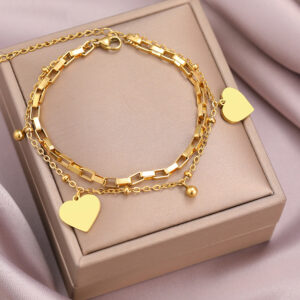 Bracelete Coração De Aço Inoxidável Moda Prata Ouro Cor Elegante