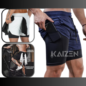 KIT 2 BERMUDAS 2 EM 1 KAIZEN FIT COM PROTEÇAO UV sport fitnes