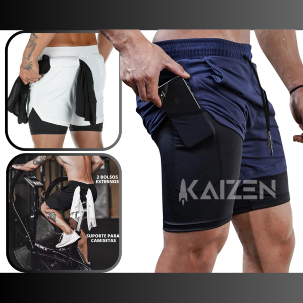 KIT 2 BERMUDAS 2 EM 1 KAIZEN FIT COM PROTEÇAO UV sport fitnes