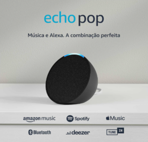 Echo Pop | Smart speaker compacto com som envolvente e Alexa | Cor Preta | Alexia