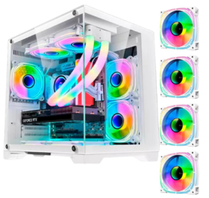Gabinete Gamer Branco GB1791 4 fans RGB Micro-Atx Em vidro temperado
