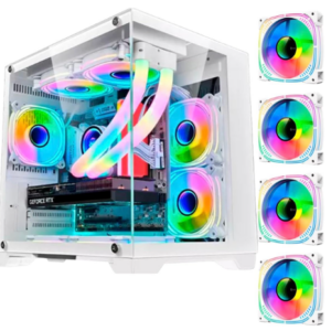 Gabinete Gamer Branco GB1791 4 fans RGB Micro-Atx Em vidro temperado
