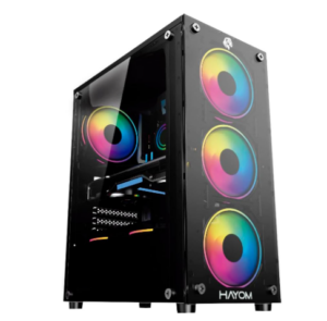 Gabinete Gamer Hayom, 4 Fans rgb, Lateral e Frontal Em Vidro Temperado, Preto - GB1749