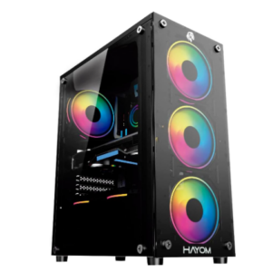 Gabinete Gamer Hayom, 4 Fans rgb, Lateral e Frontal Em Vidro Temperado, Preto - GB1749