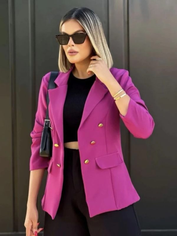 Blazer Feminino Casaquinho Maxi Longo Sobretudo Alfaiataria Social Blazer Com Botão