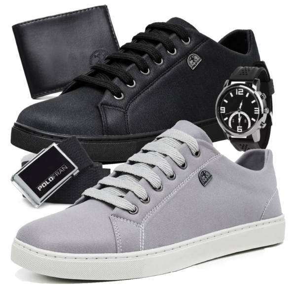 London- Kit 2 Tênis Masculino Sapatênis Básico Casual Com Carteira Cinto e Relógio