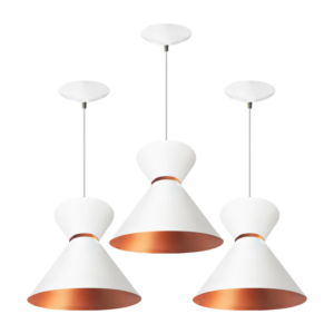 kit com 3 pendentes lustre luxo branco/cobre casa e decoração GR luminarias