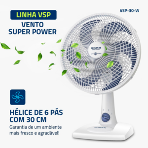 Ventilador de Mesa Mondial 220V, 30cm, 6 pás, Super Power - VSP-30-W