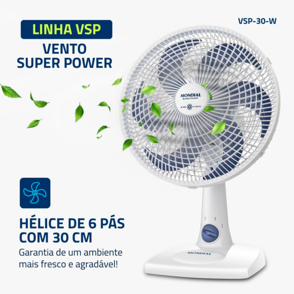 Ventilador de Mesa Mondial 220V, 30cm, 6 pás, Super Power - VSP-30-W