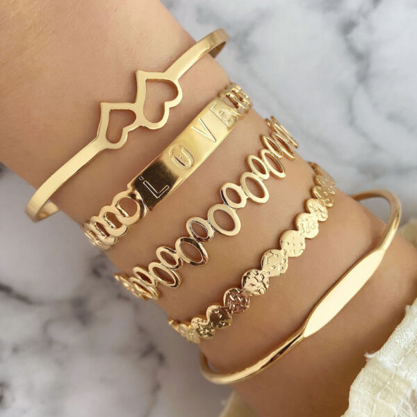 Novo Estilo Conjunto de 5 peças Creative LOVE Letter Hollow Bracelet Pulseira de Amor Bracelete de Coração Duplo Jóias de Casal