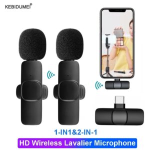 Vlog Microfone Sem Fio Lavalier Tipo C Redutor De Ruído Microfones Duplos